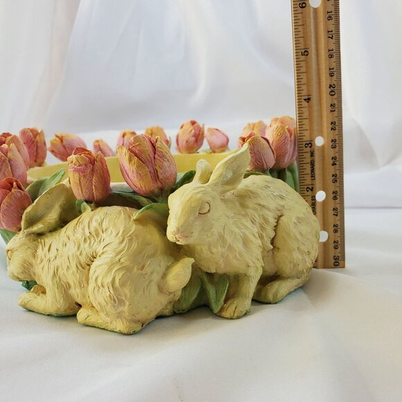 VTG Decorative Easter Rabbit & Tulip Design Bowl Spring Time Planter Candy Dish - Picture 6 of 16